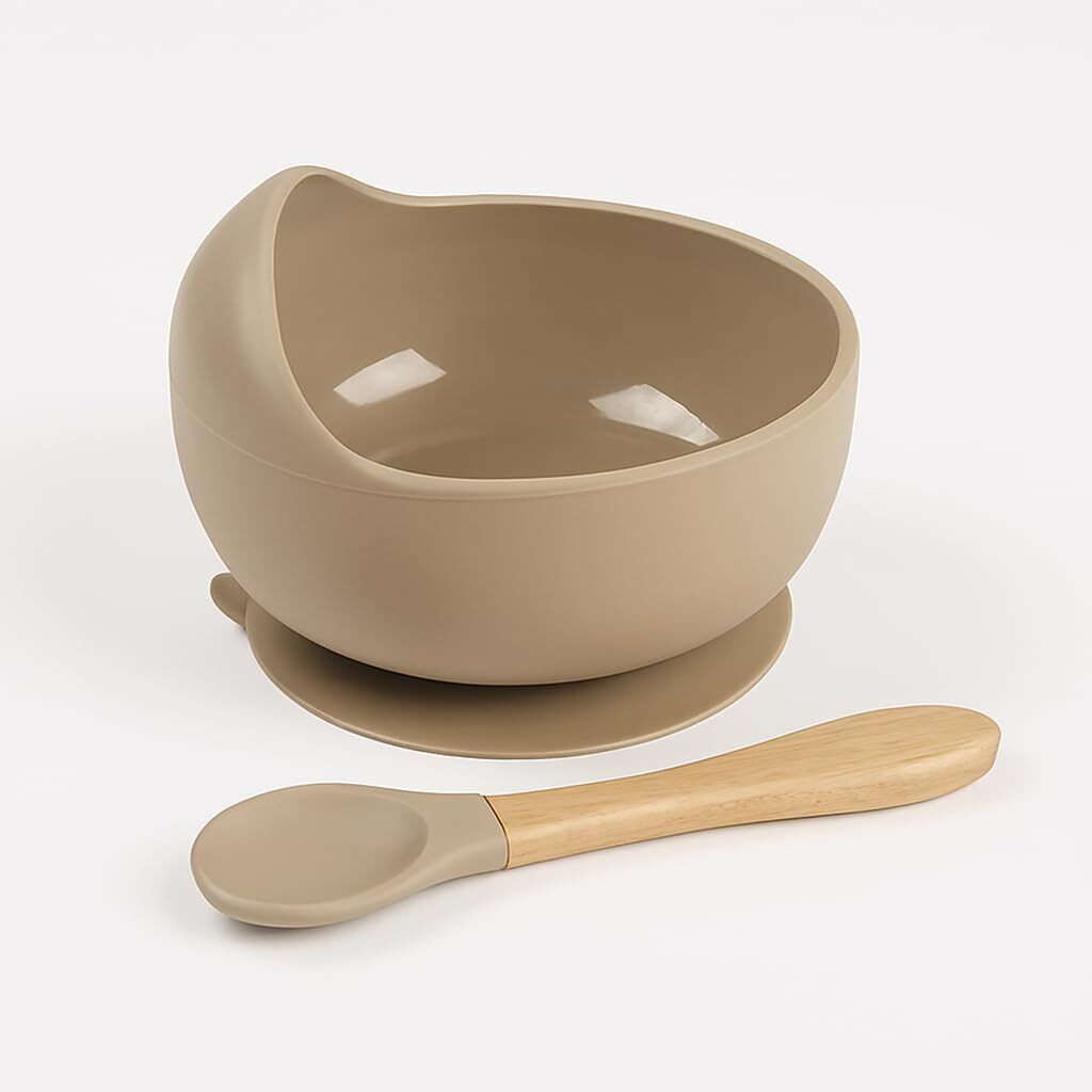 Silicon Suction Bowl with Wooden Handle Spoon - Silicone-image-9