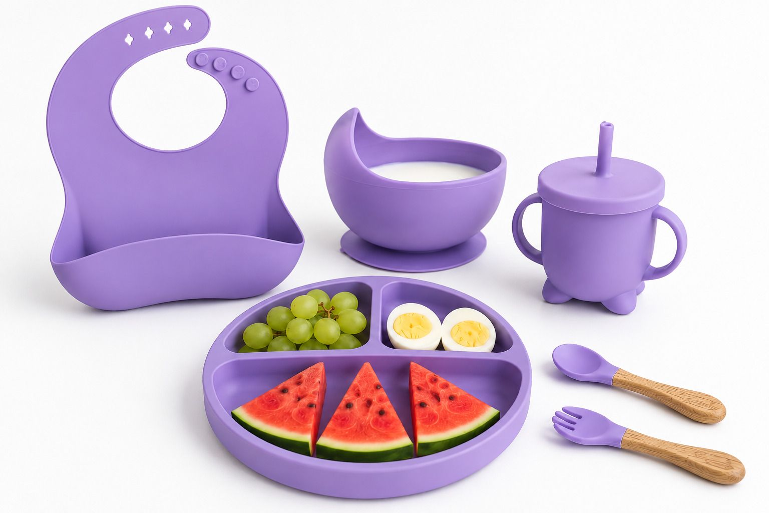 Premium Silicone Baby Feeding Set 6 Pieces with Suction Plate & Bowl - silicone-image-25