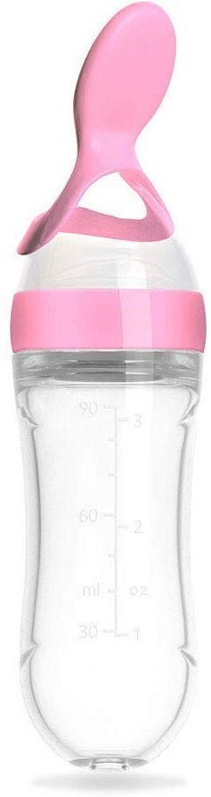 momscape Baby Spoon Feeding Bottle Liquid Squeeze Milk Cerelac Semi Solid Food Feeder- BPA Free, 90ML, Silicone, Plastic image 1