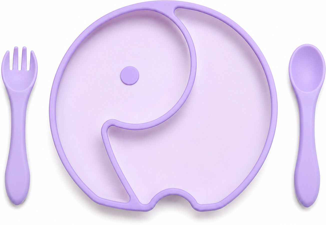 Silicone Elephant Shape Suction Baby Feeding Plate with Spoon Fork BPA Free - Food Grade Silicone-image-21