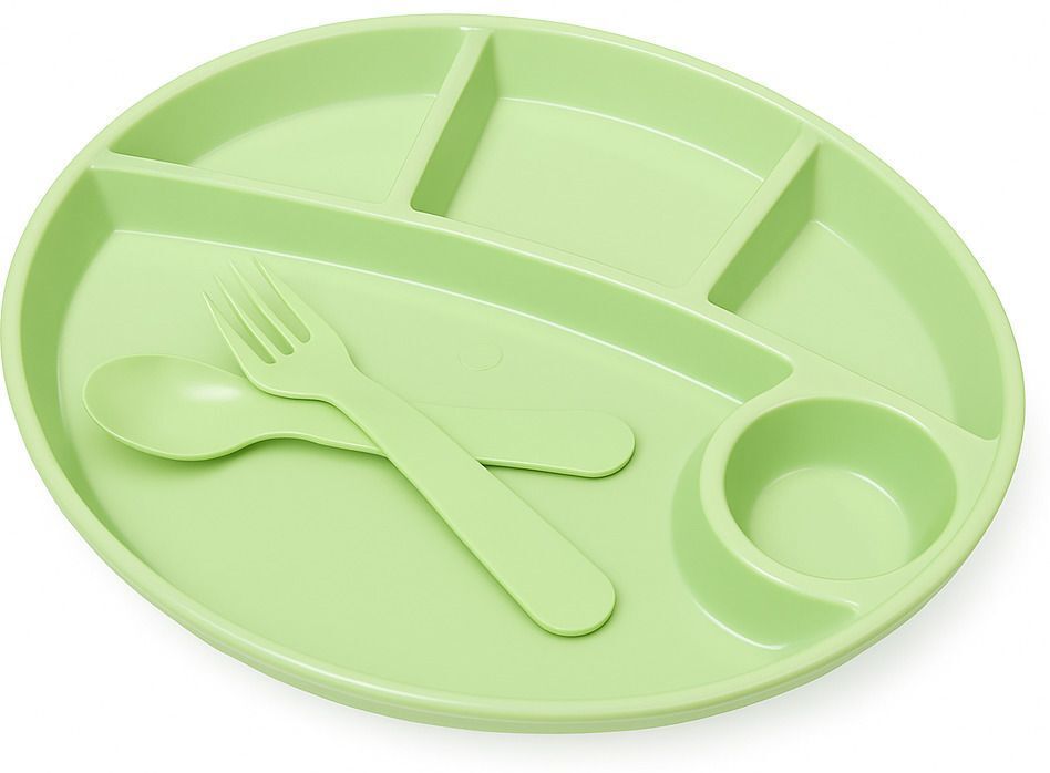 Kids Divided Plate with Spoon & Fork | 4 Compartments - Plastic-image-43