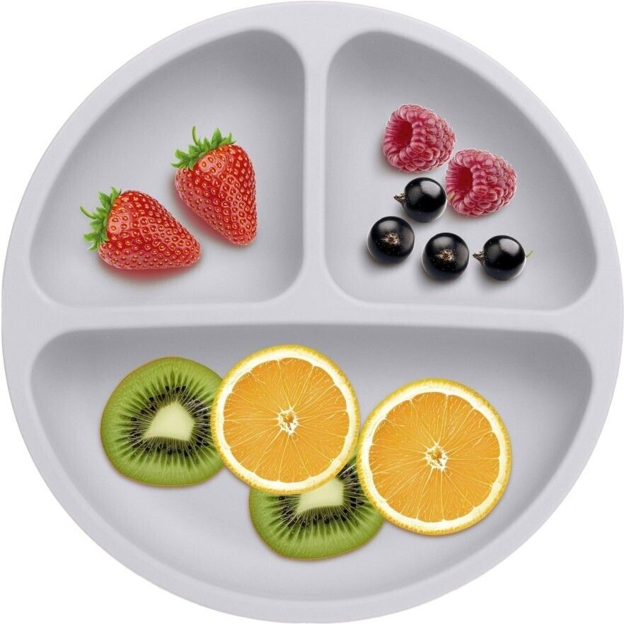 PEE_4P_GRY- Silicone Baby Feeding 4-Suction Plate