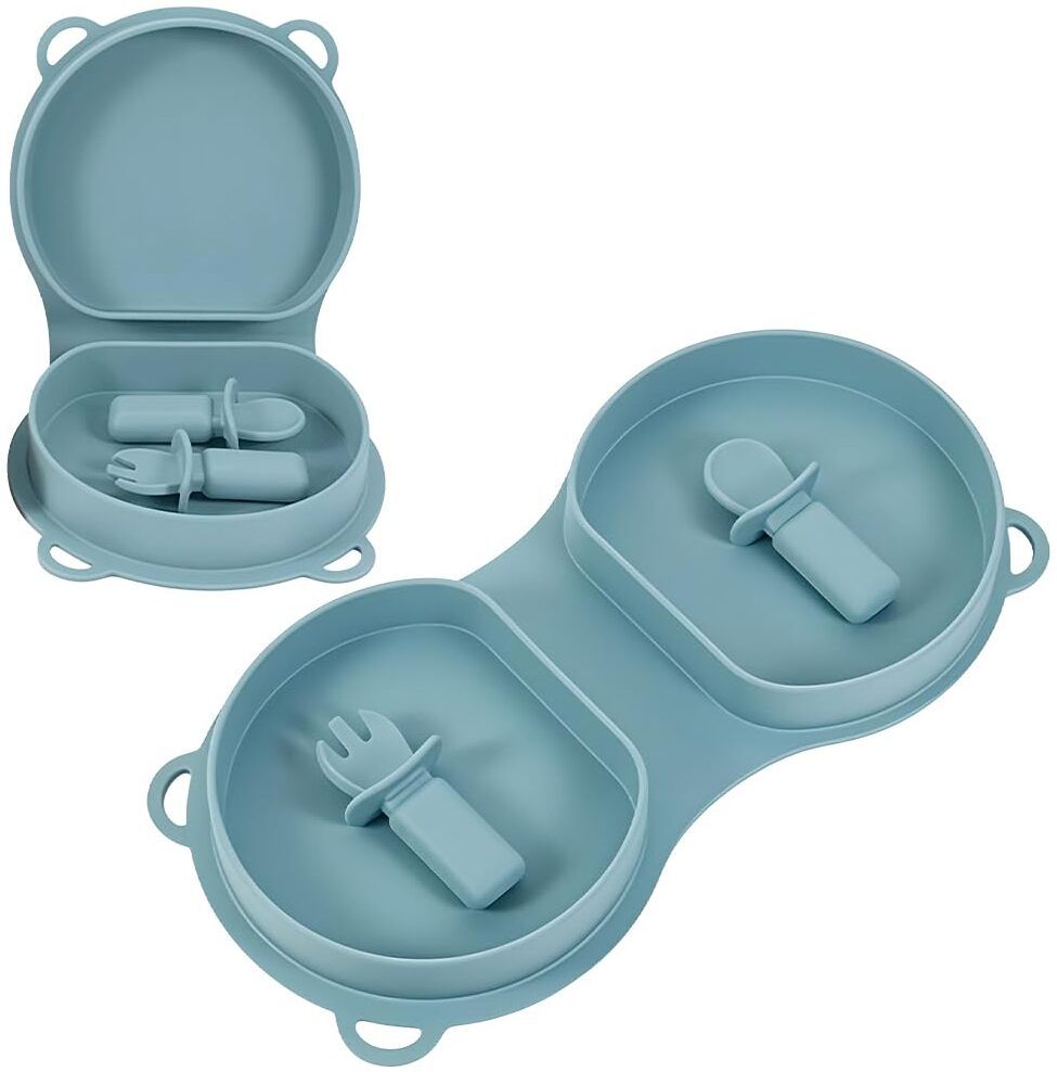 hannea Baby Feeding Bowl Set with Twin Bowl Design and Two Forks BPA Free Safe - Food Grade Silicone-picture-20