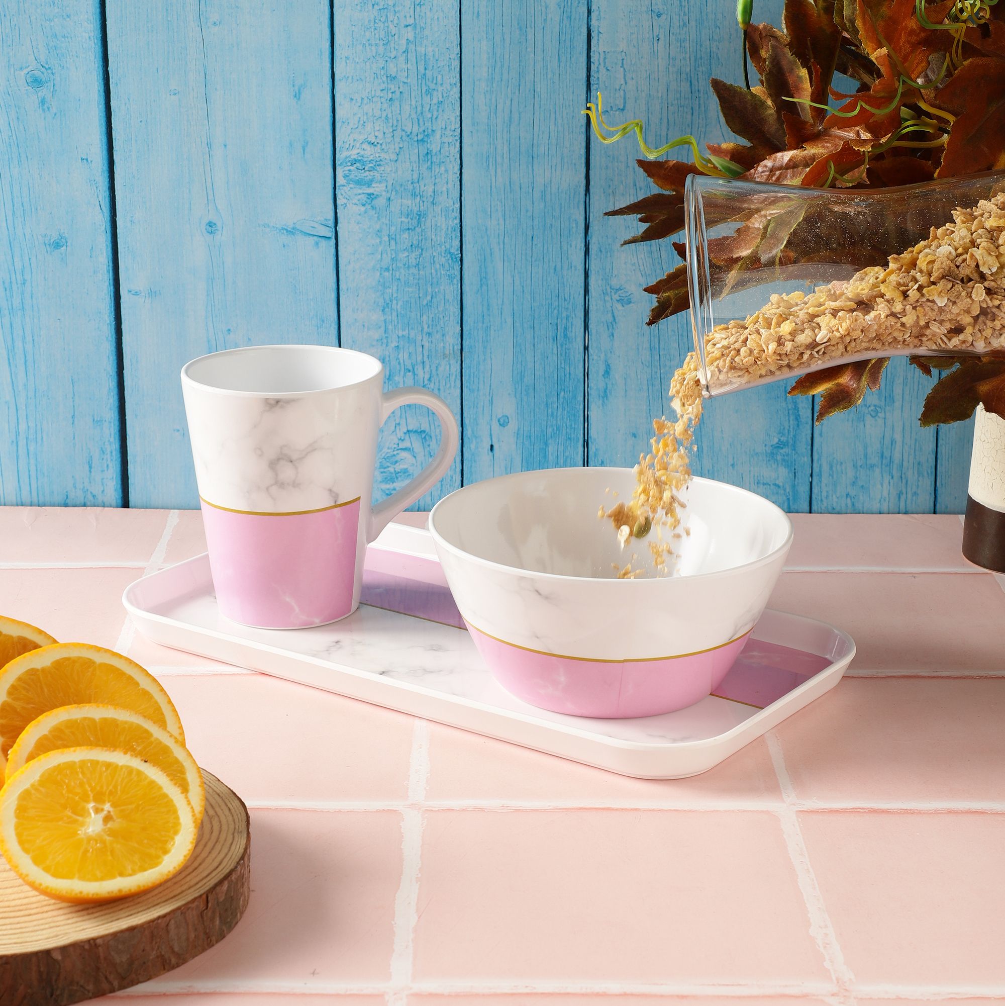 voidrop Breakfast and Snack 3 Pcs Set for Multipurpose Combo of Bowl & Mug with Tray- Melamine-picture-13