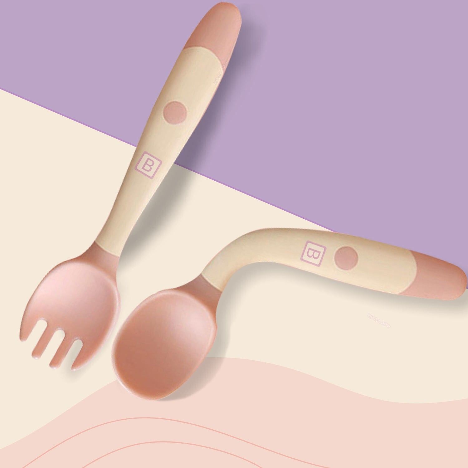 Baby Silicone Training Spoon Twist Spoon, Baby Spoon and Fork Set (Pink Color). - Silicone-image-17