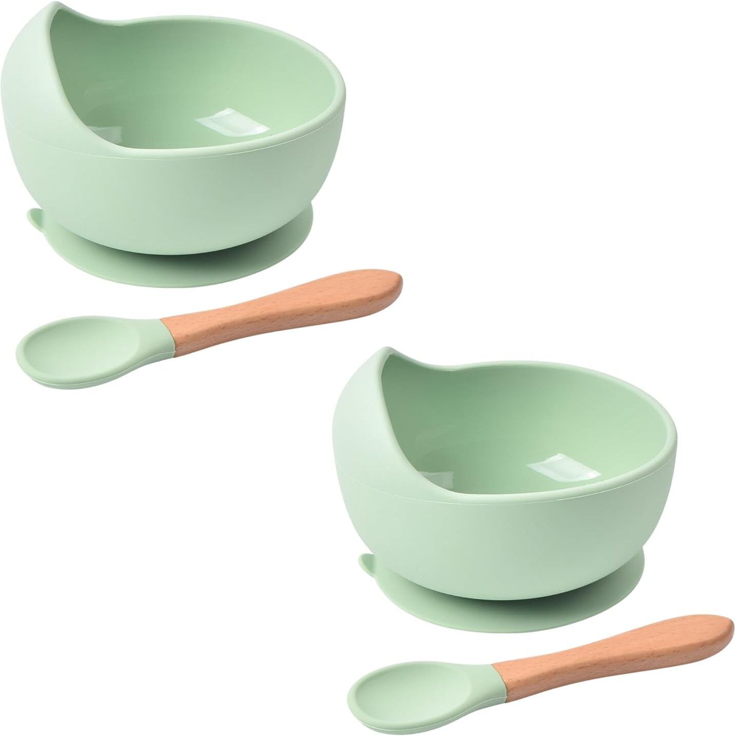 Silicone Suction Bowl with Wooden Spoon Set for Baby - silicone-image-4