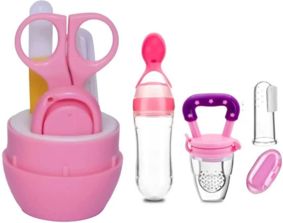 Baby 7-in-1 Nail Clipper, Scissor, File & Tweezer,Brush,Feeder Manicure Kit- SILICONE