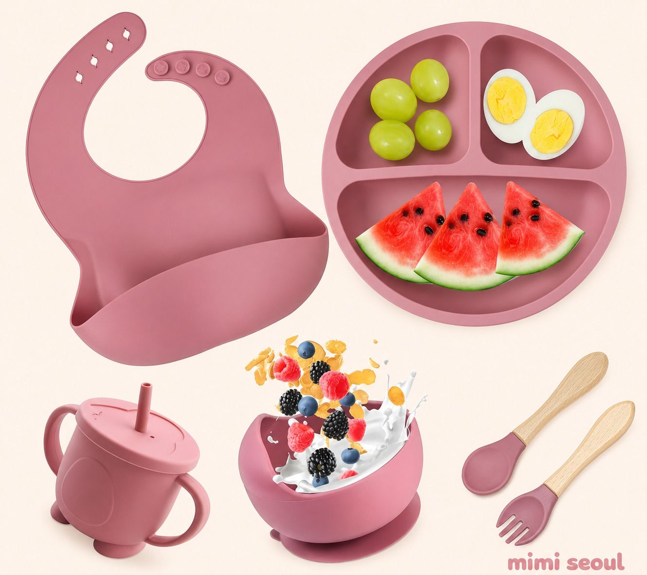 mimi seoul Silicone Baby Feeding Set 6 Pieces - Silicone-picture-2