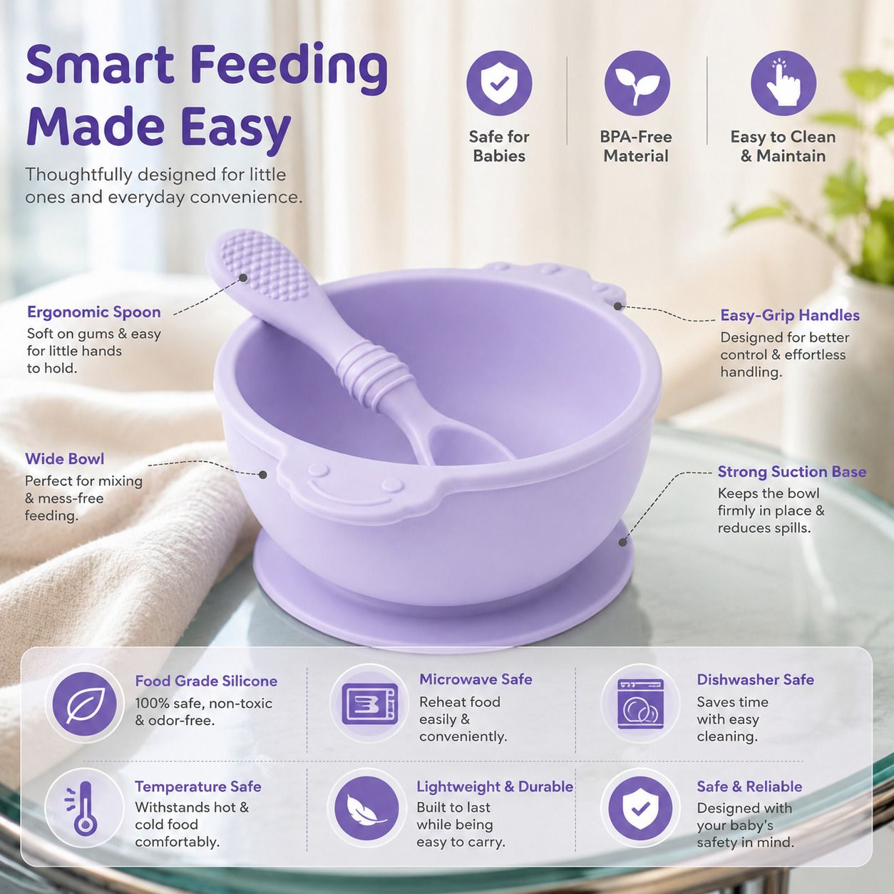 Soft Silicone Baby Feeding Bowl Set with Spoon | BPA Free Suction Bowl 6+ Months - Silicone-image-28