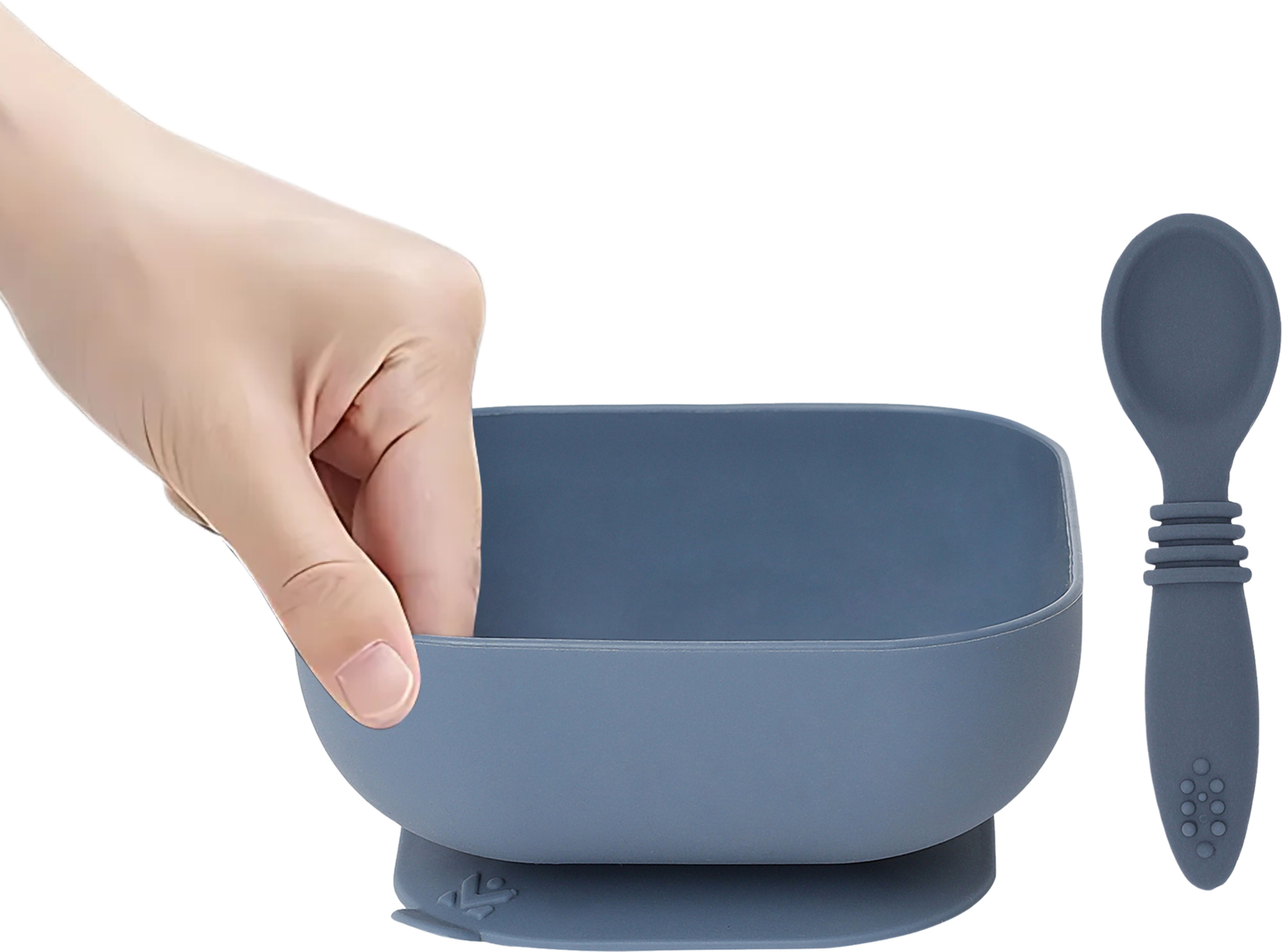 Silicone Suction Bowl with Colour Changing Spoon- Navy Blue - Silicone