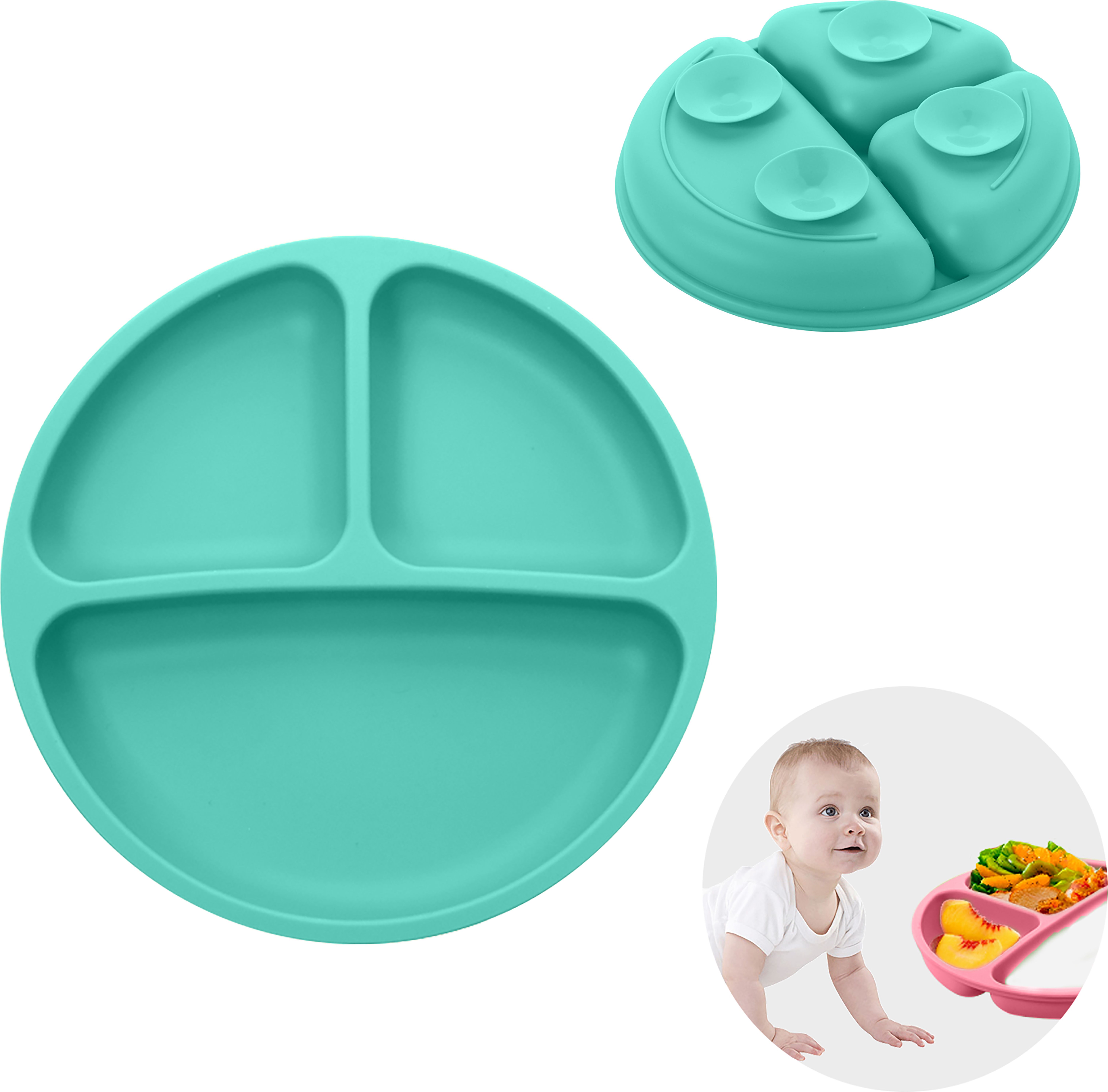 Silicone Suction Plate, 4 Strong Suction Cups for Baby,Kids,Toddler for Feeding- Silicone