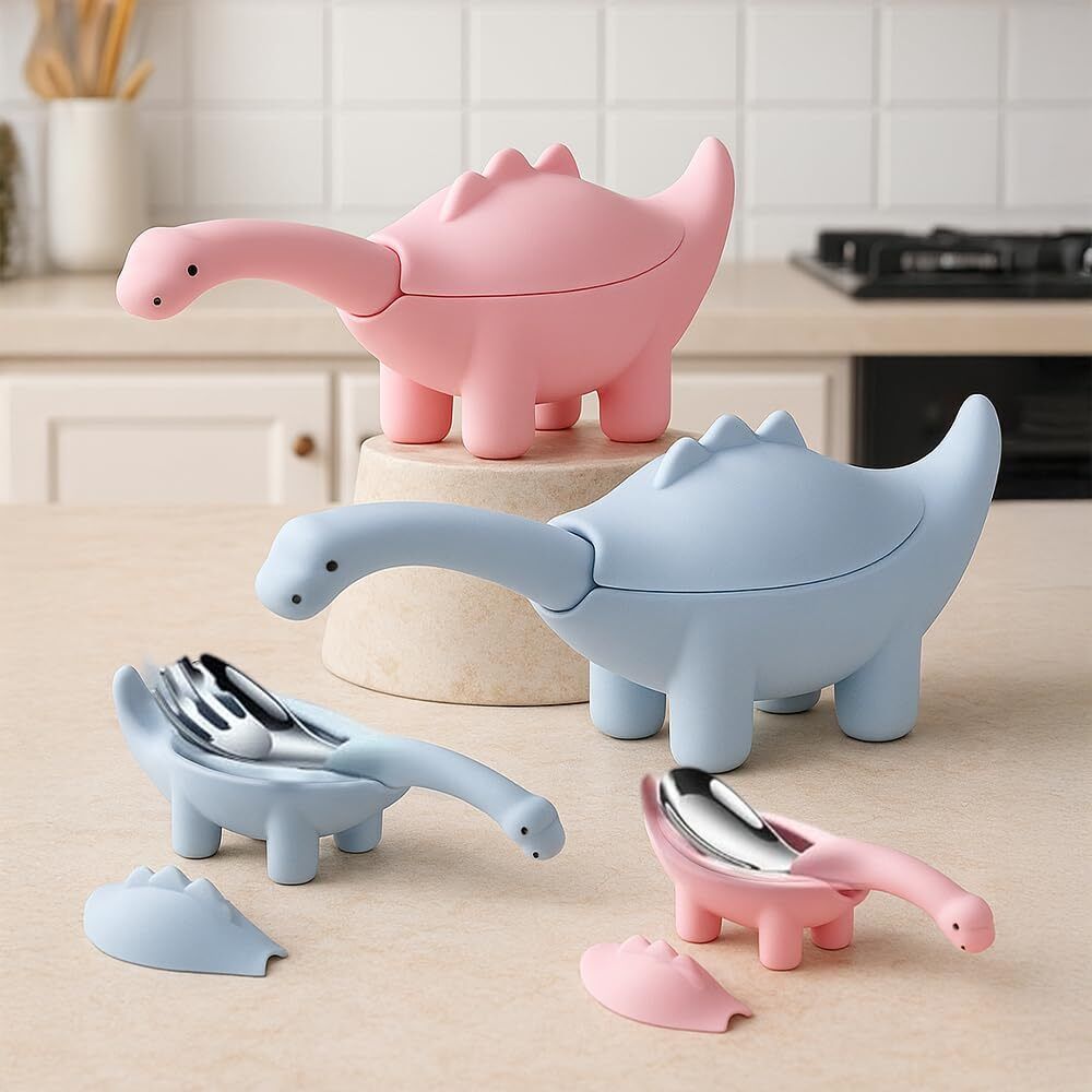 one and only Dino Spoon & Fork Set for Toddlers | Self-Feeding Baby Utensils & Gift - 304 Stainless Stee, BPA-Free Silicone-picture-21
