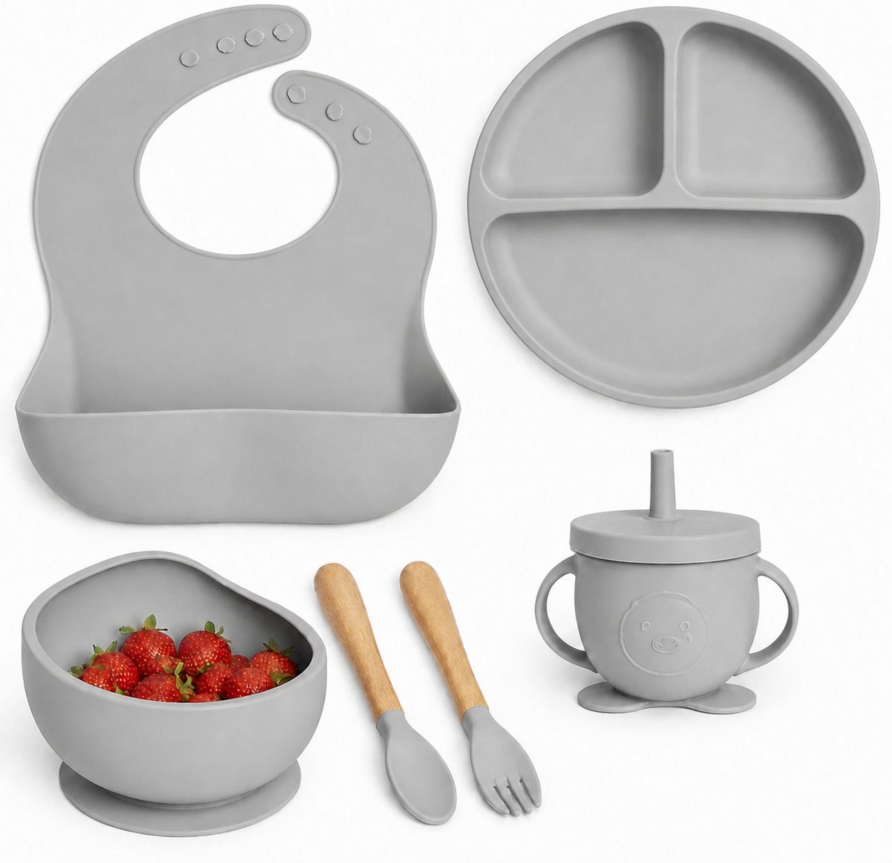 mooues BPA Free Silicone Baby Feeding Set with Suction Plate, Bowl, Bib & Sippy Cup - Silicone-picture-0
