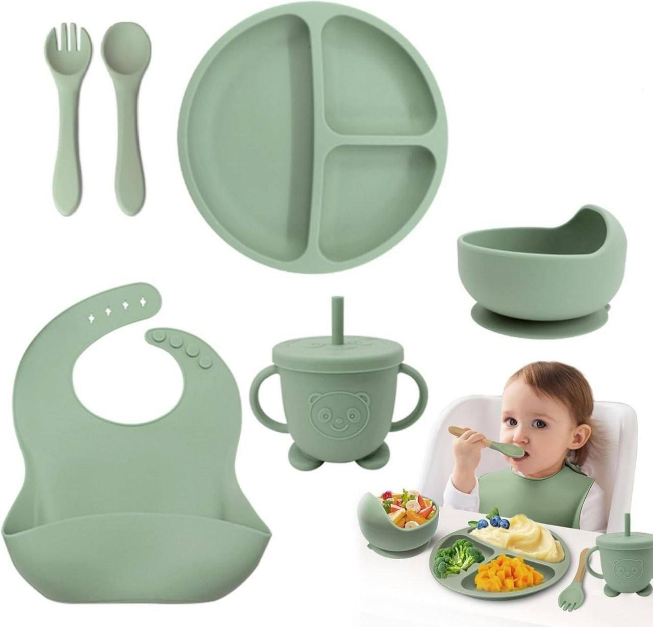 6Pcs Silicone Baby Feeding Set with Suction Plate, Bowl, - Silicone-image-34
