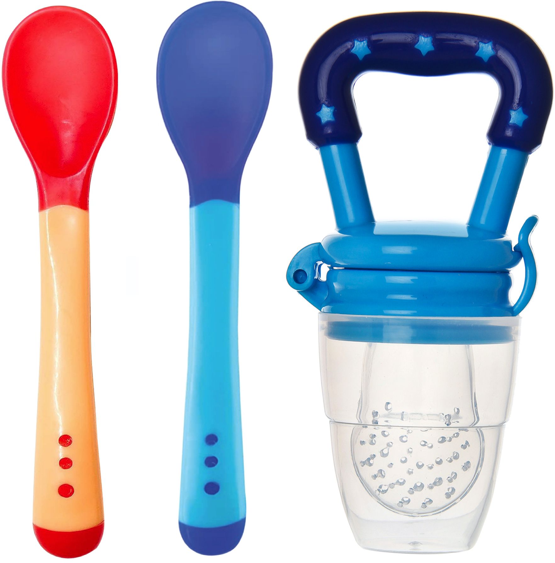 naughty kidz Combo of 2 Heat Sensitive Baby Feeding Spoon & 1 Baby Fresh Fruit Food Nibbler - Silicone-picture-33