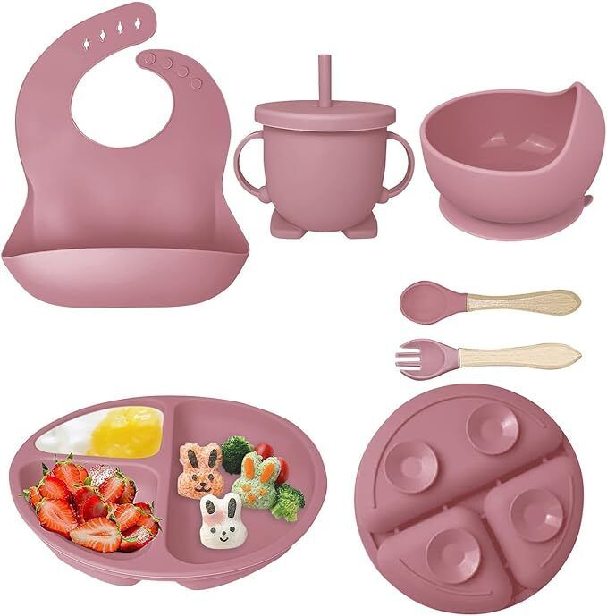 6 Pcs Silicone Baby Feeding Set Bpa-Free,Microwave Safe,Kit for Babies&Toddlers - BPA Free -Silicone-image-44