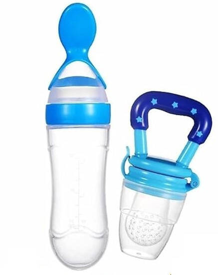 royal krafts Combo of Fruit Nibbler Pacifier and Silicone Feeding Spoon Bottle for Babies - Silicon image 1