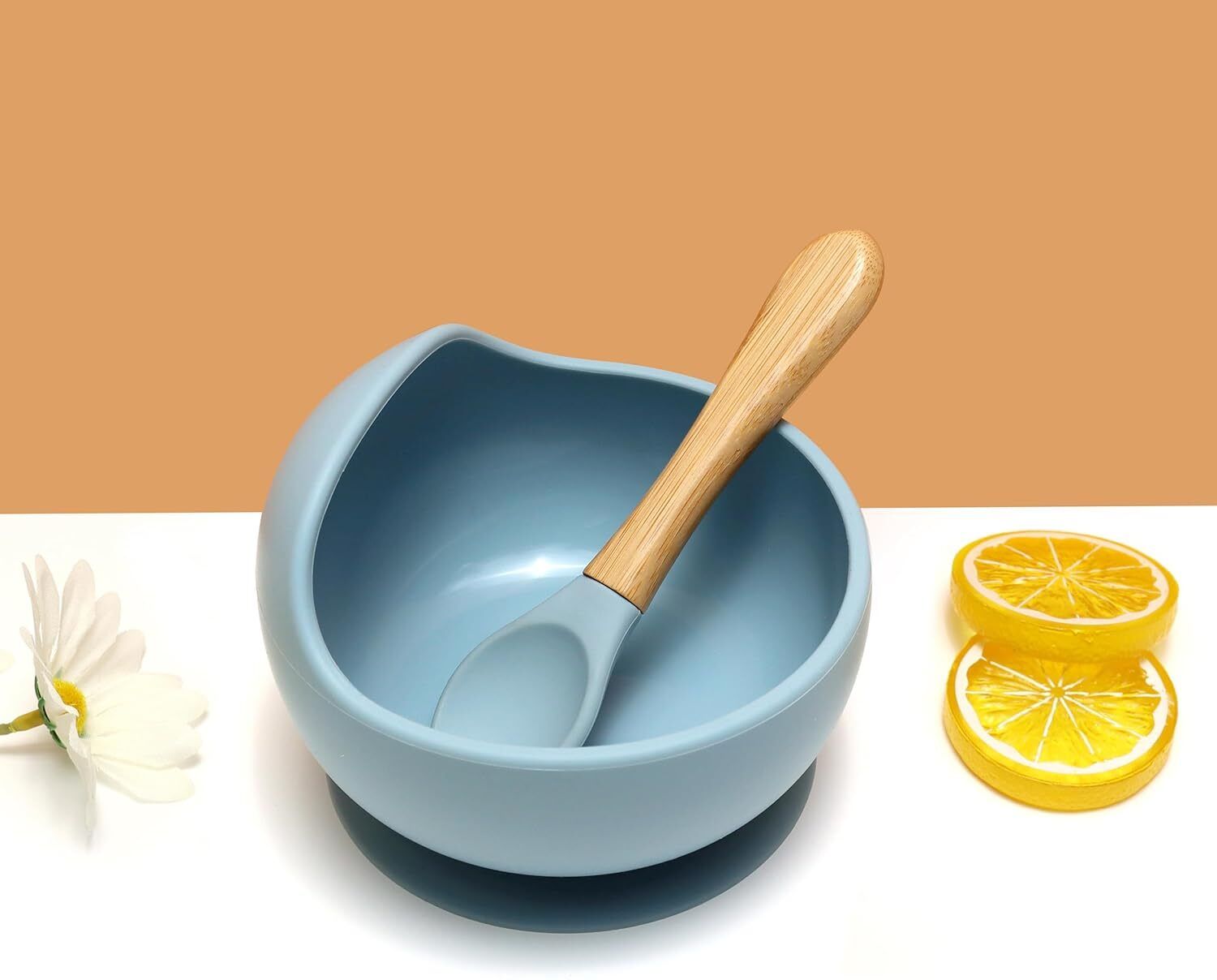 housify Baby Feeding Silicone Suction Bowl & Spoon Set - Food-Grade Silicone & Wooden Handle Spoon-picture-24