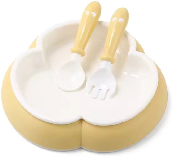Plastic BPA Free Tableware Baby Feeding Food Bowl Plate with Spoon & Fork Set- Plastic Sillicon BPA Free, 100% food grade for Baby, Non Toxic Plate Utensil for kid-image-25