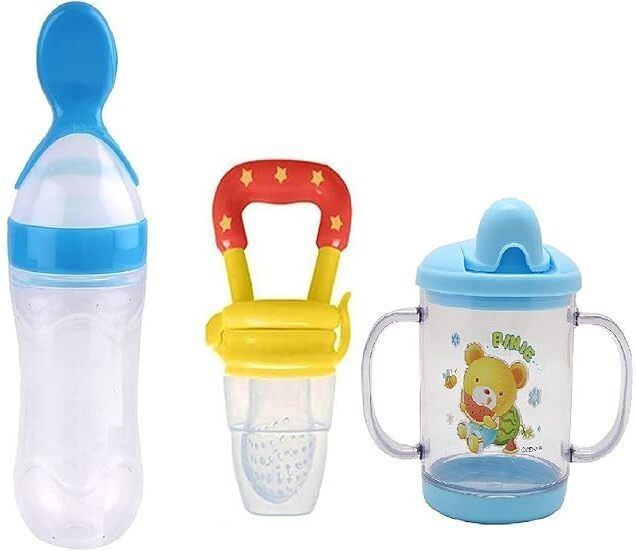 Combo of Fruit Pacifier, Silicon Feeding Spoon and Plastic Sipper Cup (BLUE) - Silicon-image-40