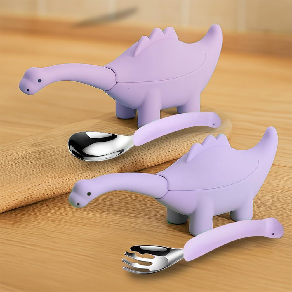 one and only Dino Spoon + Fork Set for Toddlers | BPA-Free, Self-Feeding Toy for Preschoolers - 304 stainless steel, BPA-free silicone-picture-24