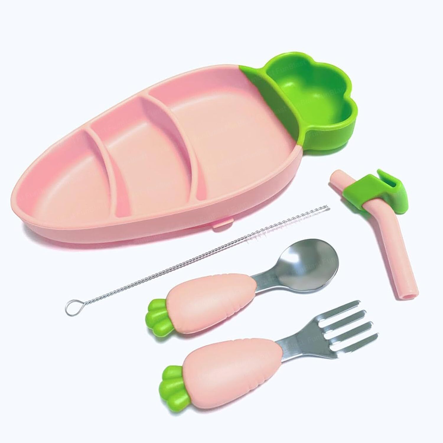 Baby Feeding Set with Suction Plate, Spoon, Fork and Sipper for Kids Tableware - Silicone