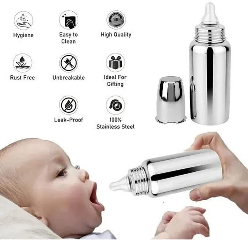 sbts Stainless Steel Baby Feeding Bottle Milk Feeding 240 ml (ML Marking) - Stainless Steel-picture-20