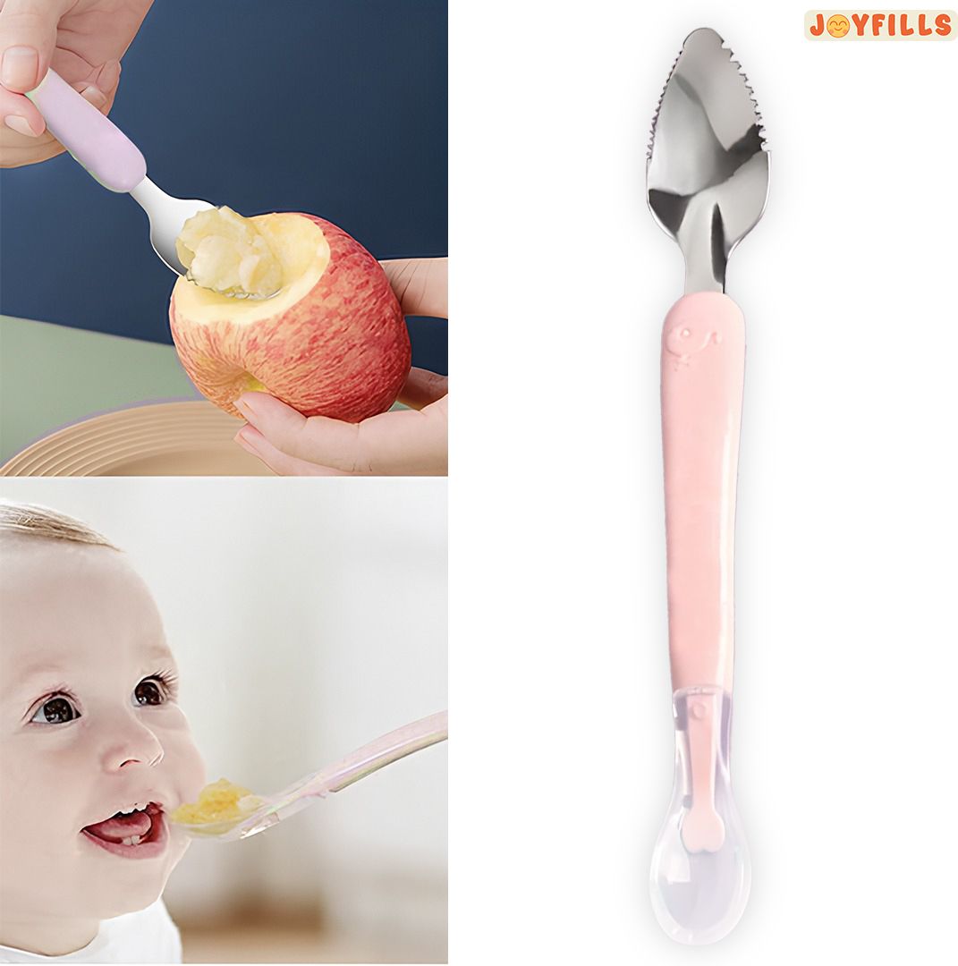 Baby Fruit Spoon 2 in 1 Multifunction Baby Feeding Fruit Spoon for Kids/Toldder- Slicone-image-12
