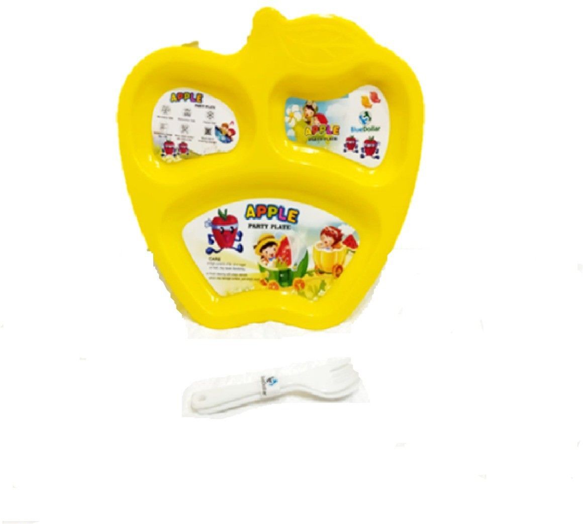 3PCS COLOUR YELLWO apple Shaped Lunch/Dinner Plates With Spoon & Fork- PLASTIC-image-26