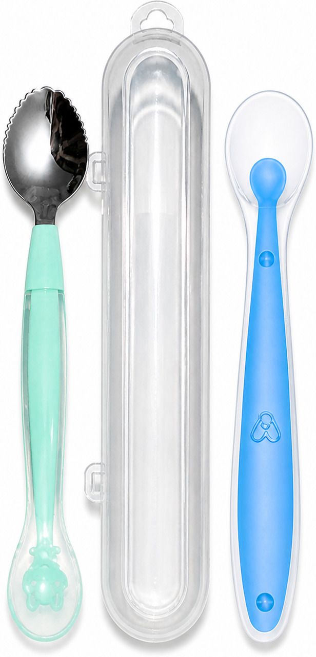 Baby Feeding Spoon + 2 in 1 Double Headed Spoon, Fruit Scraper For 4 Months+ - BPA-Free Silicone, Stainless Steel-image-28