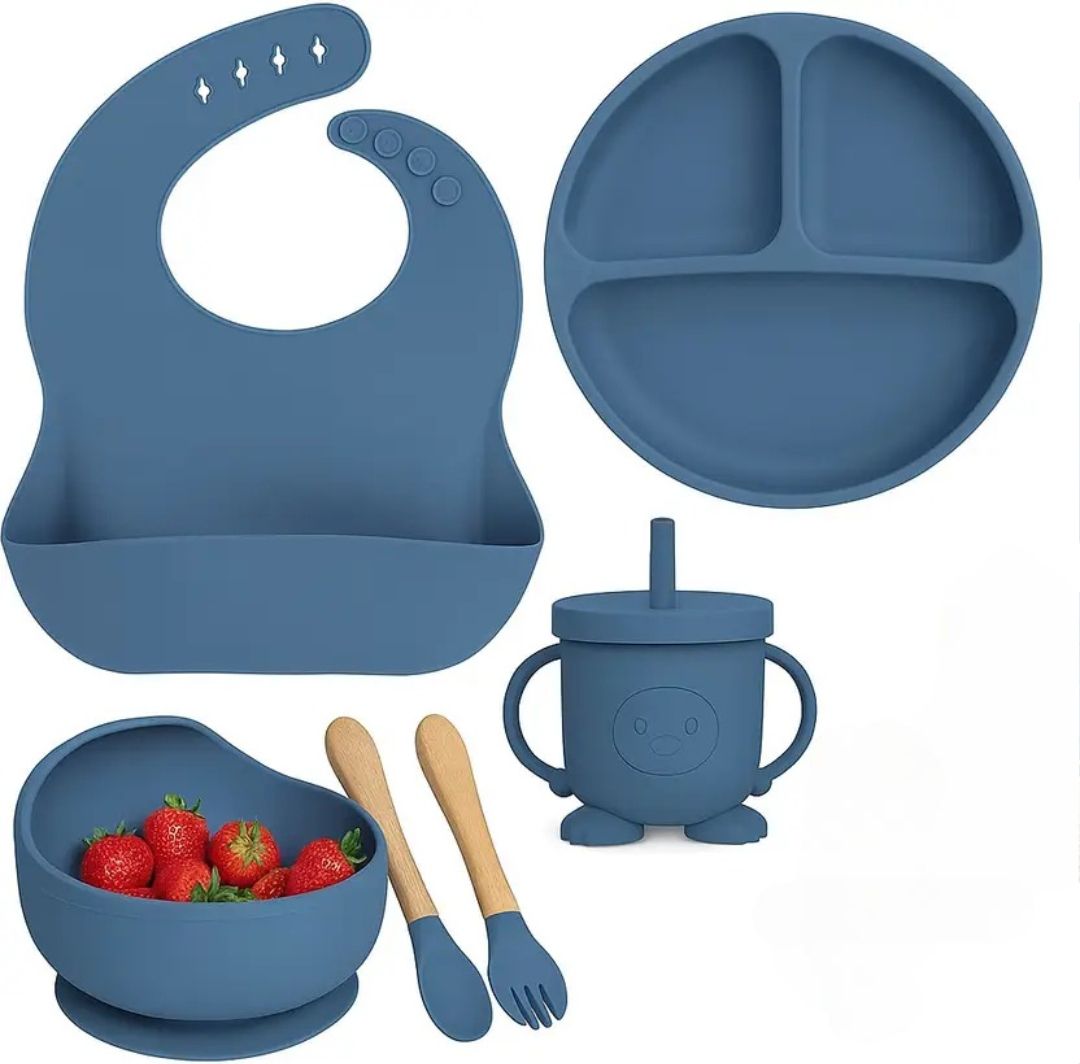 BPA Free Silicone Baby Feeding Set with Suction Plate, Bowl, Bib & Sippy Cup - Silicone-image-24