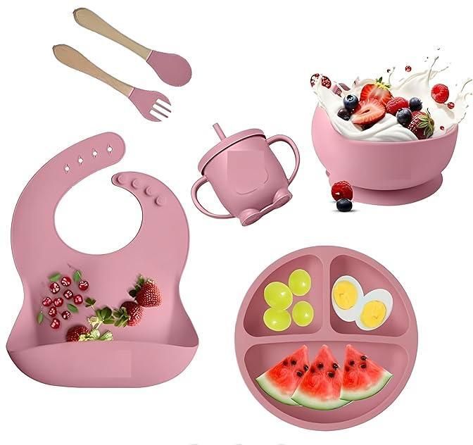 winn exim Silicone Baby Feeding Set 6 PCS Bowl, Divided Plate, Bib, Cup, Spoon & Fork - Silicone-picture-24