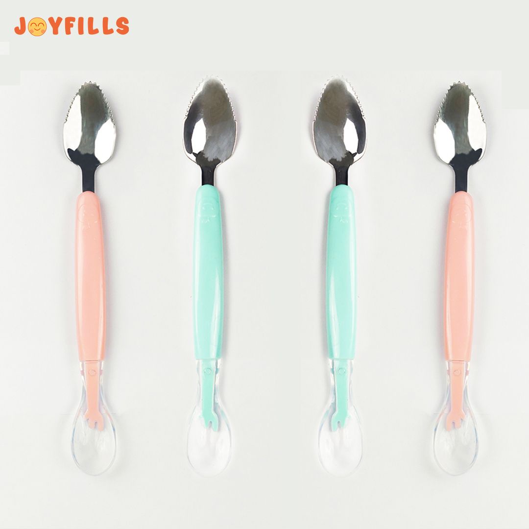 Baby Fruit Spoon 2 in 1 Multifunction Baby Feeding Fruit Spoon for Kids/Toldder - Slicone-image-14