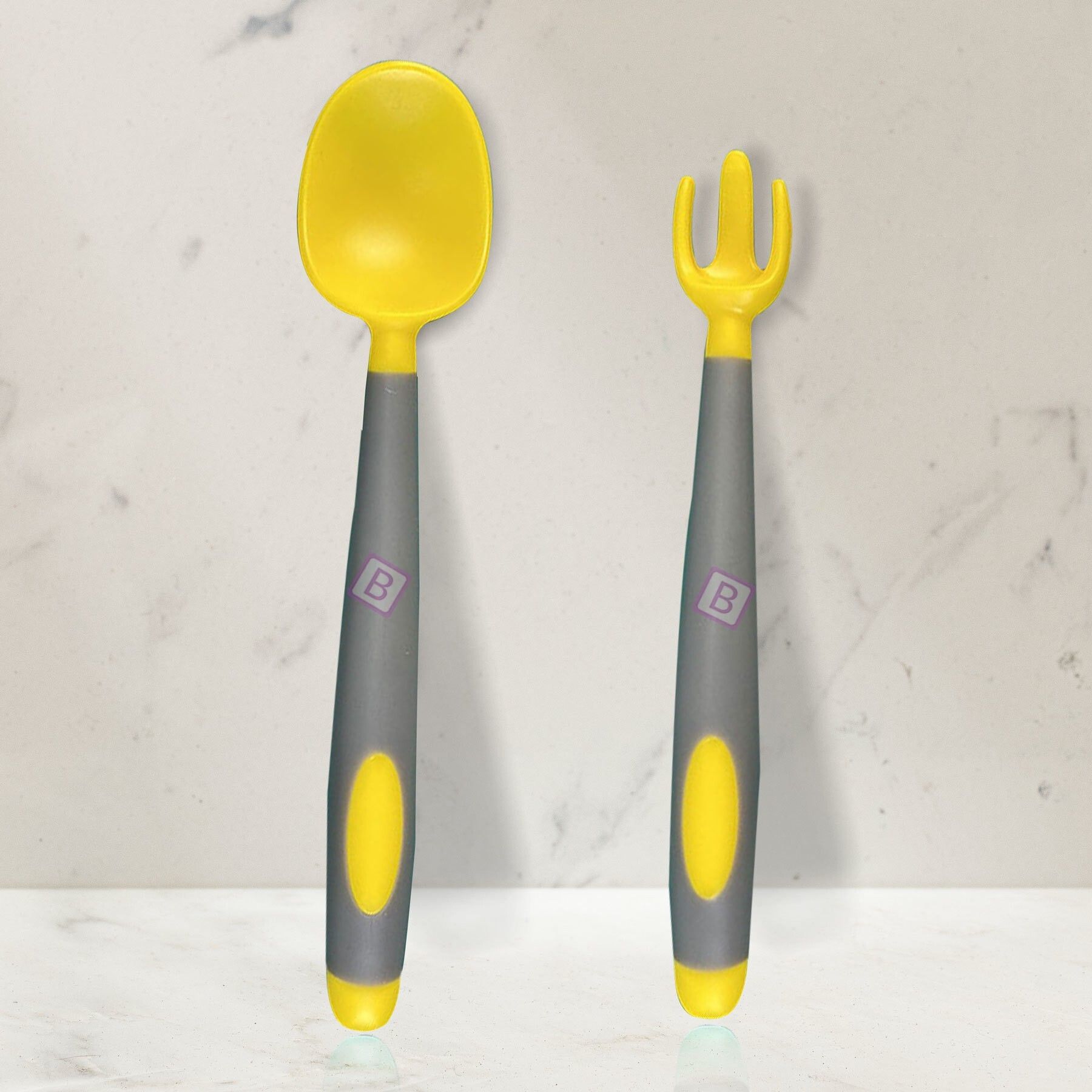 Baby Training Spoon Bendable Spoon,Baby Spoon and Fork Set (Yellow & Grey Color) - Silicone-image-46