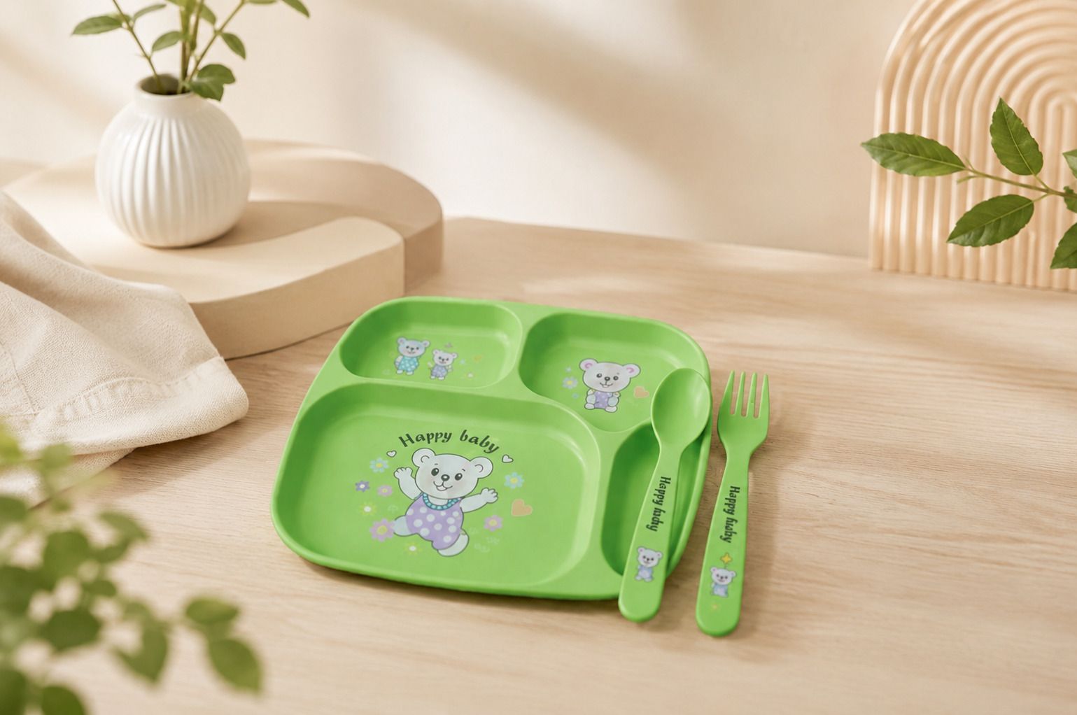 pavoa 3-Piece Kids' Pink Divided Plate Set – Cute Cartoon Bunny Toddler Dinnerware - PLASTIC-picture-40