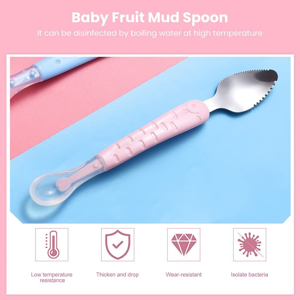 2 in 1 Baby Feeding Fruit Spoon with Serrated Edge and Scraper for Kids Toddler- Silicone