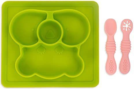 Divided Silicone Plates for Baby with 2 First Stage Training Spoons for Toddlers- Silicone