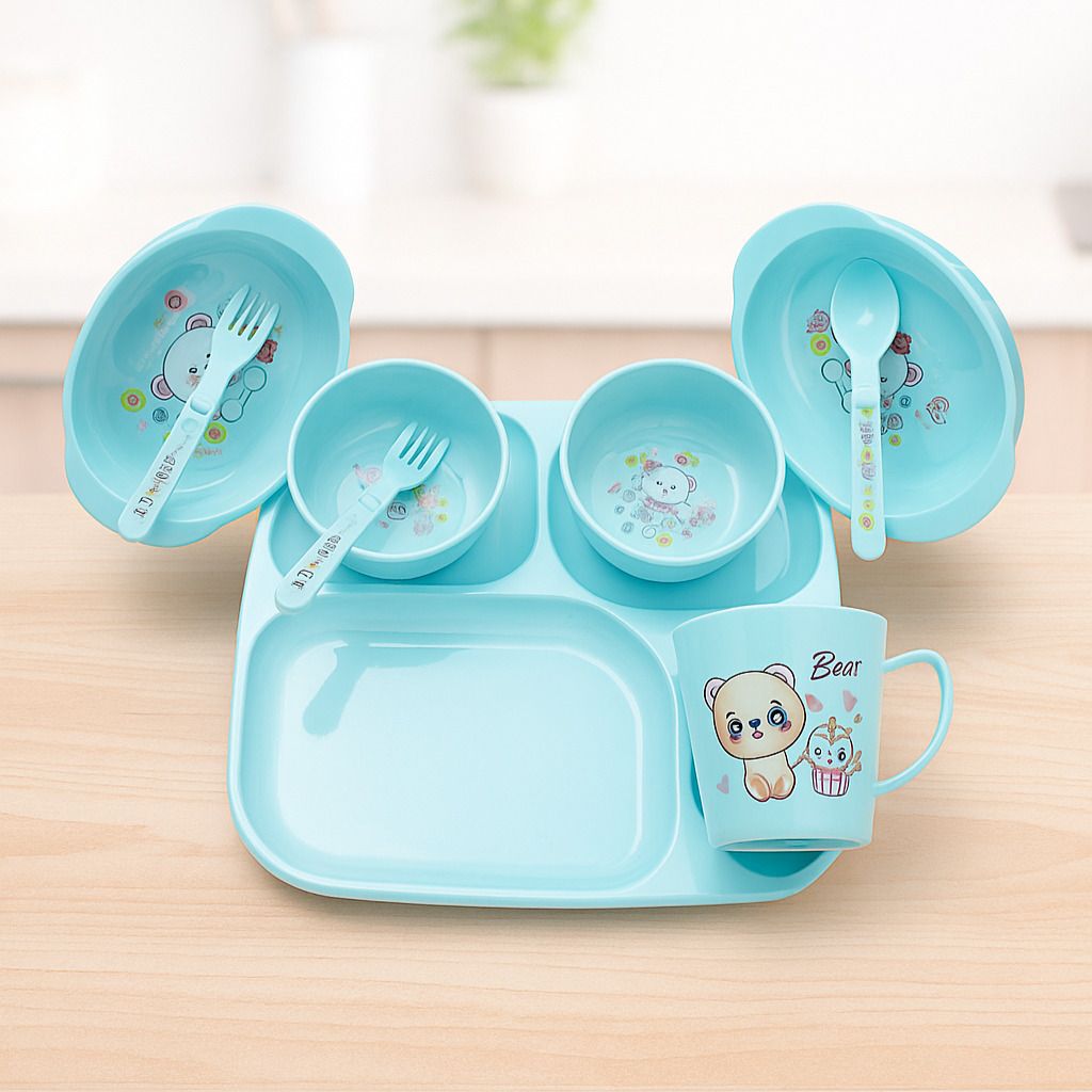 Baby Feading Set 4 Compartment Plate with Spoon and Fork - Plastic-image-42