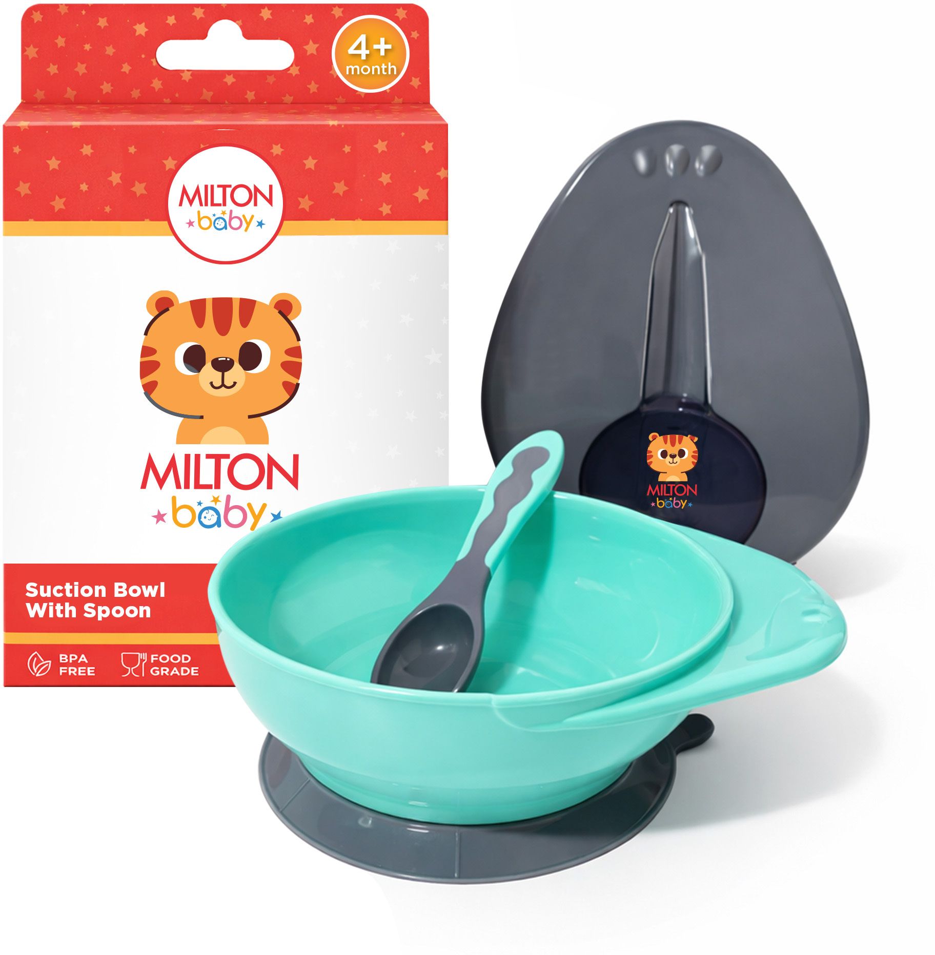 Baby Silicone Suction Feeding Bowl with Lid & Spoon | BPA Free | Aqua Green - Plastic
