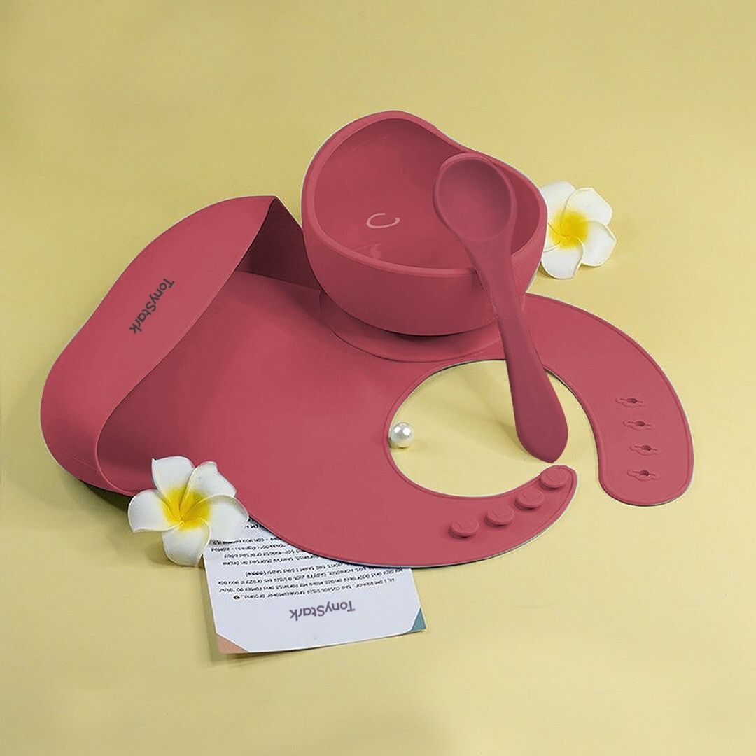 3 Pcs Silicone Baby Feeding Set, Tableware Kit - Feeding Bowl & Spoon, Bib for Kids, Toddler - Silicone-image-28
