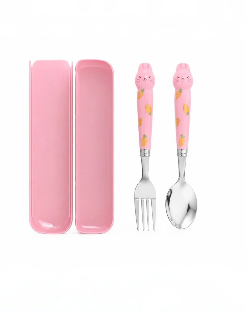 Carrot Bunny Face Stainless Steel Cutlery Carrying Case Set- for Kids & Students - Non Toxic Plastic-image-27