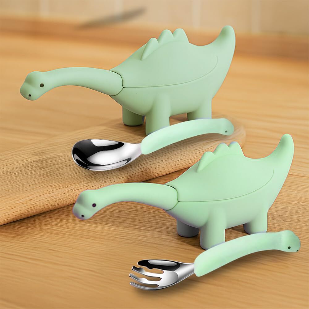 one and only Self-Feeding Dino Spoon & Fork Set for Toddlers | Fun Gift for Babies & Parents - 304 Stainless Steel, BPA-Free Silicone-picture-0