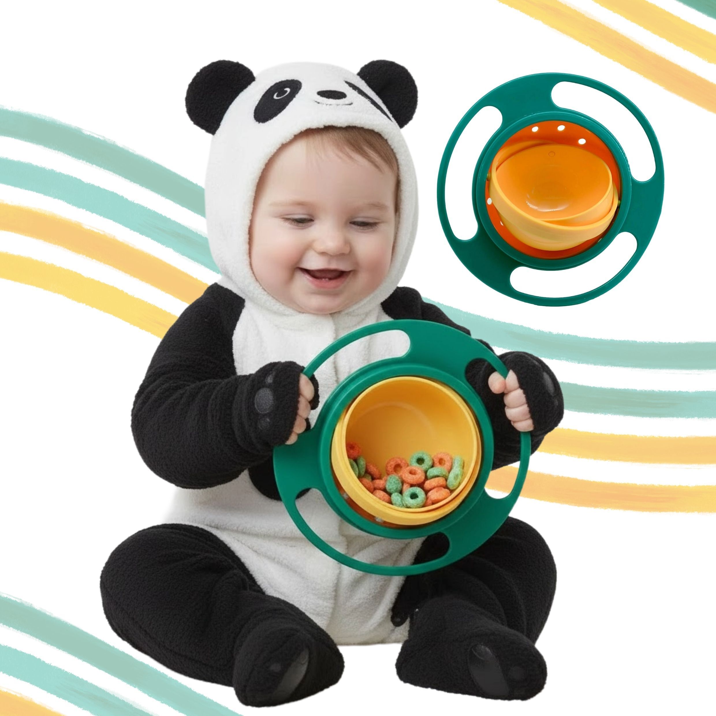 360° Rotating Gyro Feeding Bowl for Kids | No Spill Snack Bowl - Food Grade Plastic