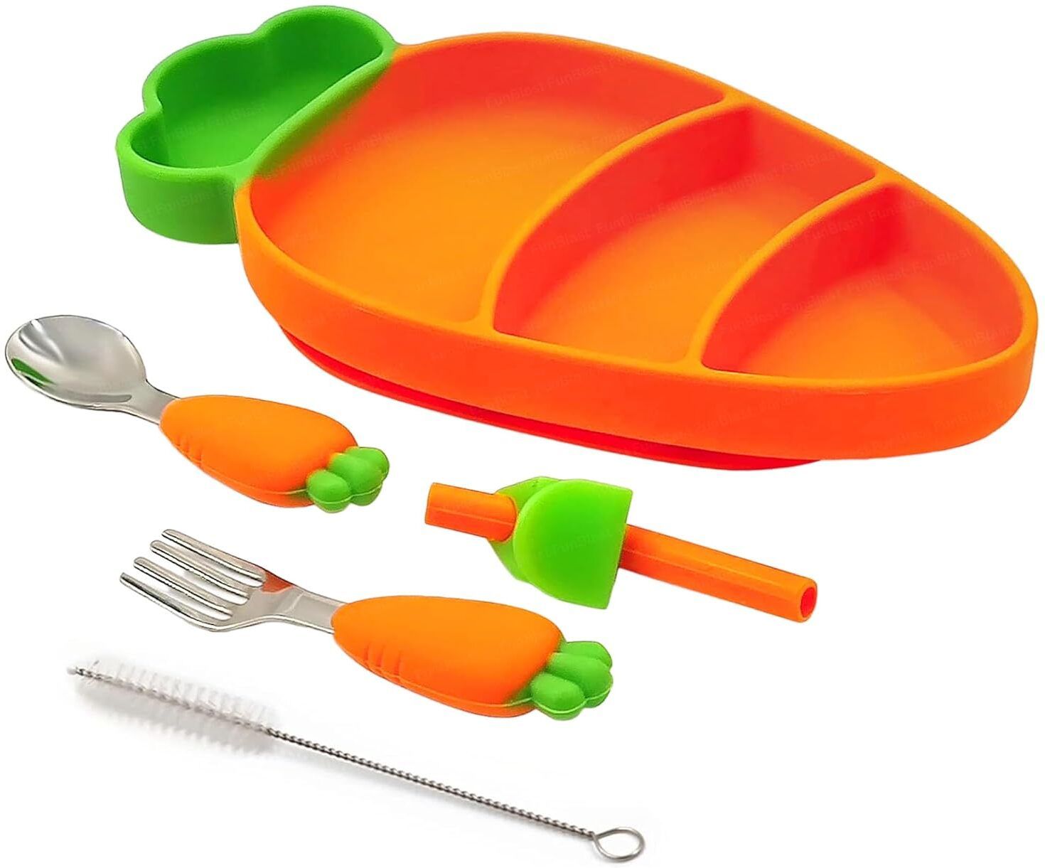 Carrot Design Suction Plate with Spoon, Fork and Sipper for Kids - Silicone-image-34