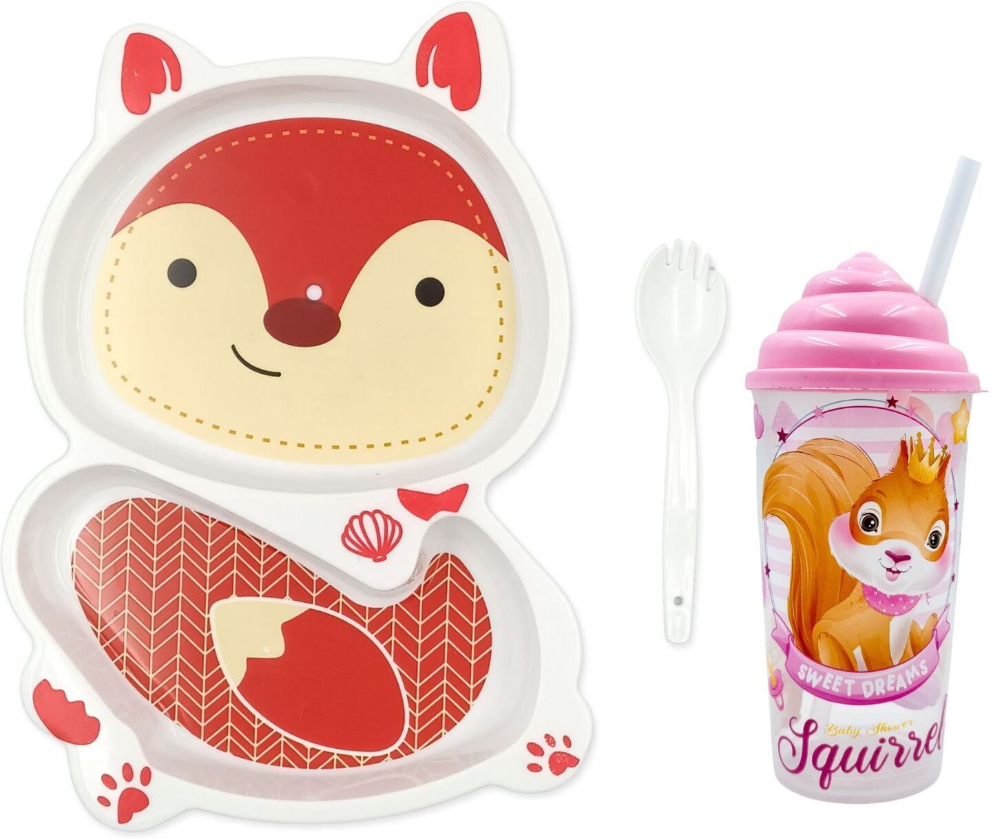 Kitty Kids Feeding Plate with Cone Sipper & Plastic Fork Combo - Plastic-image-10