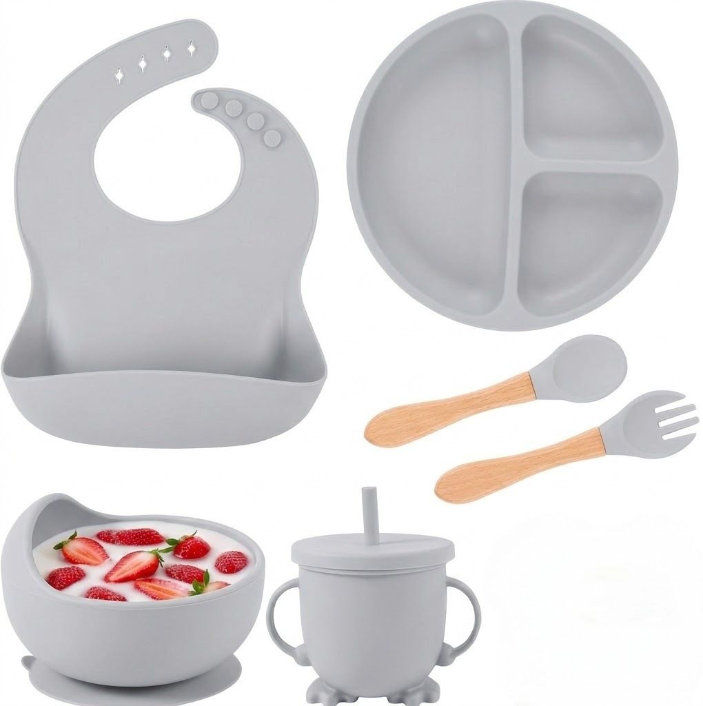 Baby Silicone Feeding Set 6pc,Infant Feeding Essentials Utensils Set for 6+ - Silicone-image-46