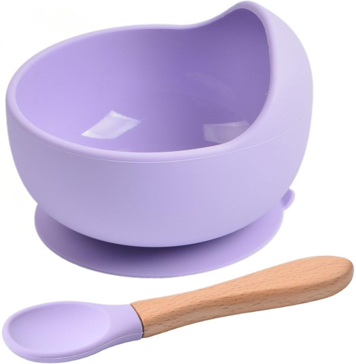 Baby Kids Feeding Silicone Bowl & Wooden Handle Spoon, Babies Bowl & Spoon Set - Silicone-image-31