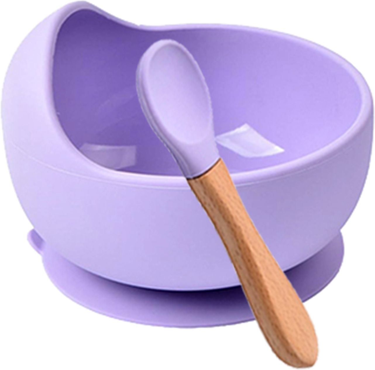 Baby Feeding Bowl and Spoon Set, Silicone Suction Base and Wooden Spoon - Silicone-image-37