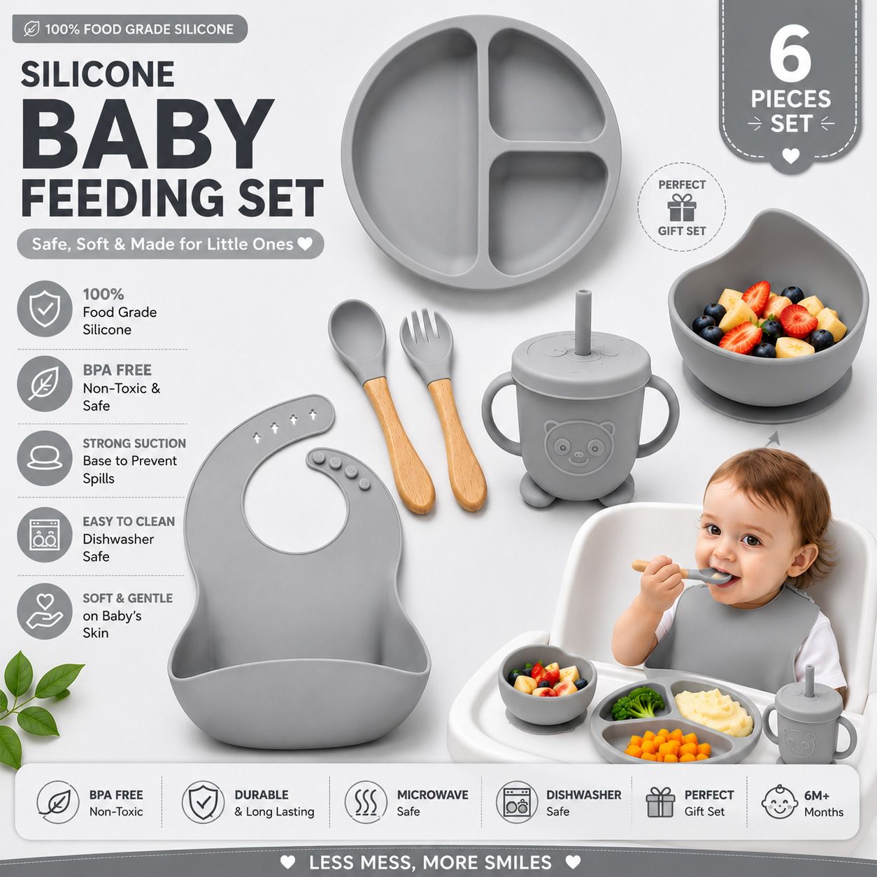 Premium Silicone Baby Feeding Set 6 Pieces for Kids & Toddlers | Purple - silicone-image-1