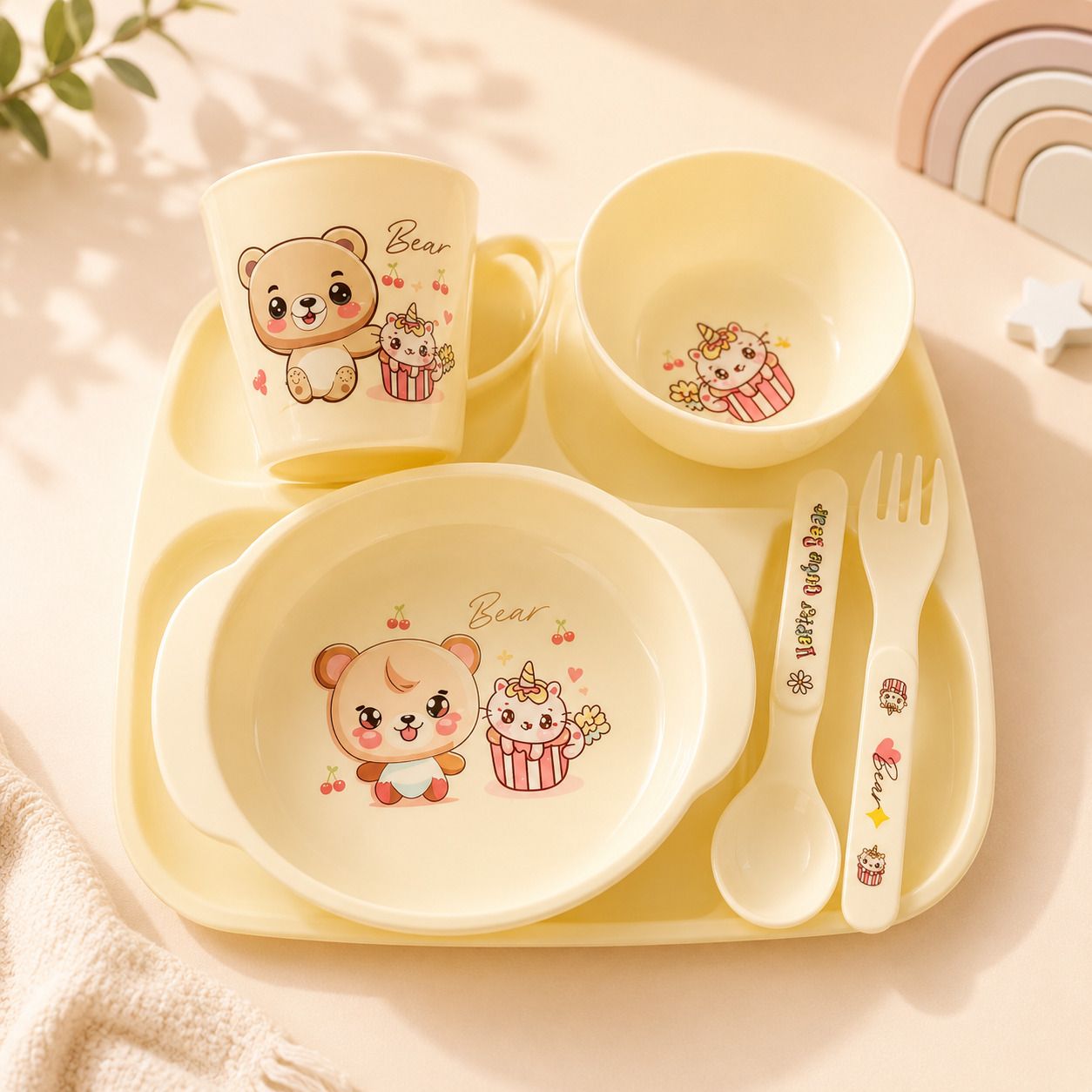 Premium 6-Piece Kids Dinnerware Set with Divided Tray - PLASTIC-image-29